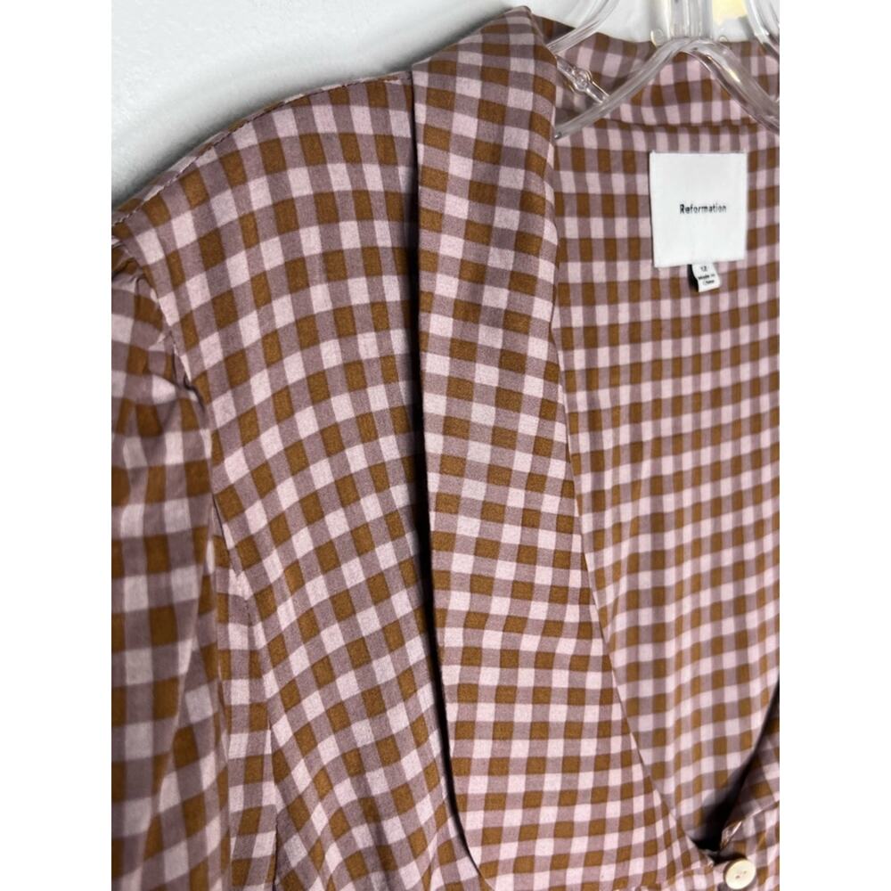 Reformation Olli Top Audrie Check Short Sleeves Button Front Sz 12 - Picture 4 of 6